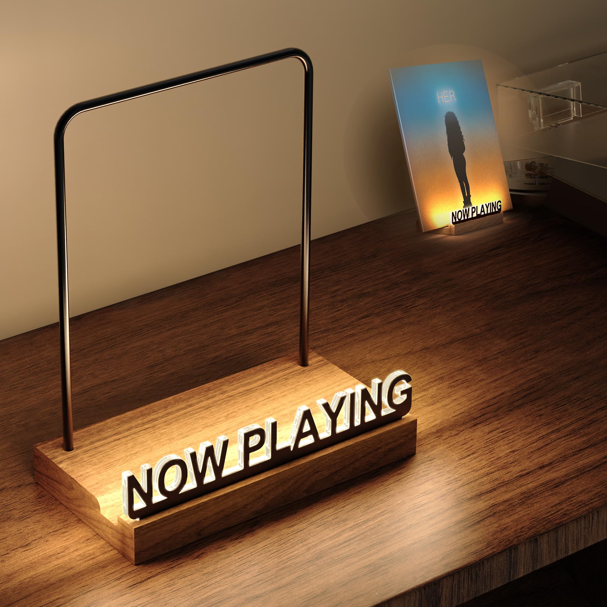 KORRTFID Now Playing - Supporto per dischi in vinile, luce bianca calda, con lettere in acrilico a prova di impronte digitali