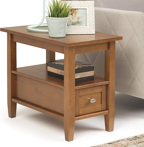 Miniatura 10 de SIMPLIHOME Warm Shaker - Mesa auxiliar estrecha de madera maciza de 14 pulgadas de ancho en marrón dorado claro, mesa de transición para sala de
