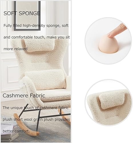 Miniatura 4 de TMEOSK Mecedora pequeña para guardería, mecedora moderna con bolsillos laterales y respaldo alto, cómoda silla deslizante con reposacabezas y