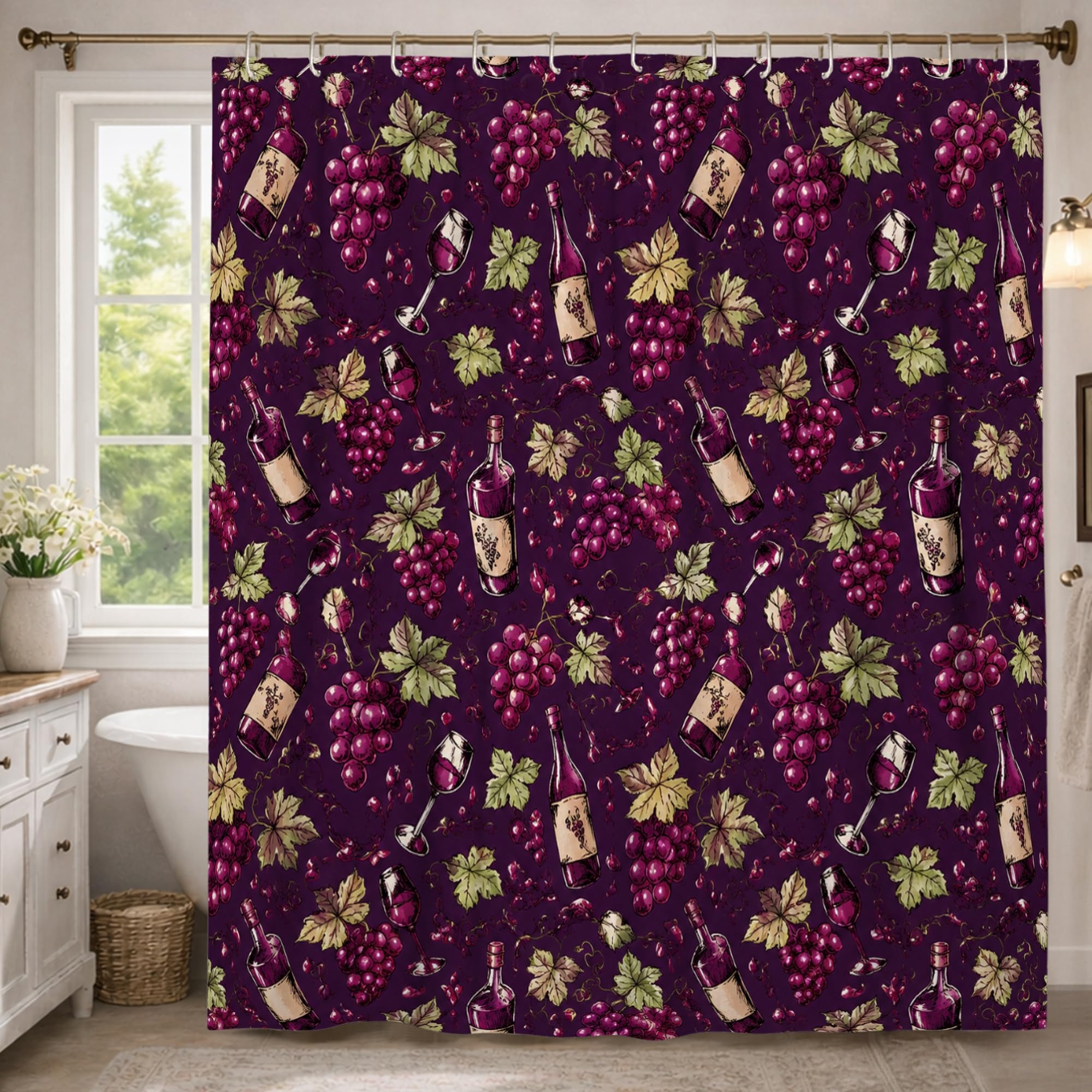 Rideau de douche de qualité supérieure motif verres violets et design automnal chic