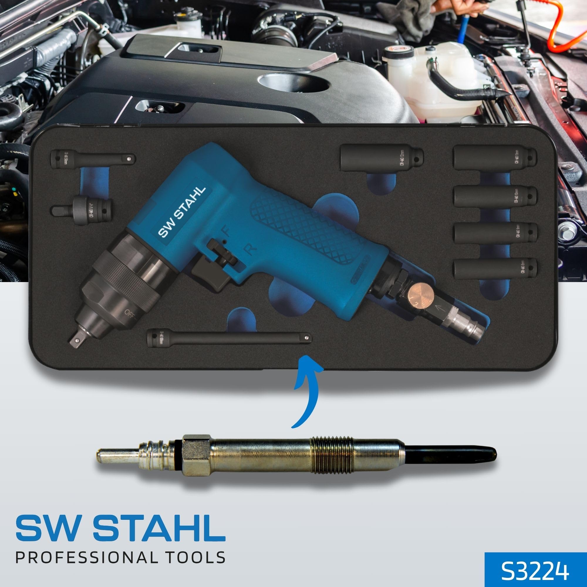 Asta 1/4" Vibrations-Druckluft Schlagschrauber Set  Fr Diesel Glhkerzen,  10/20/30/40 Nm Sw Stahl