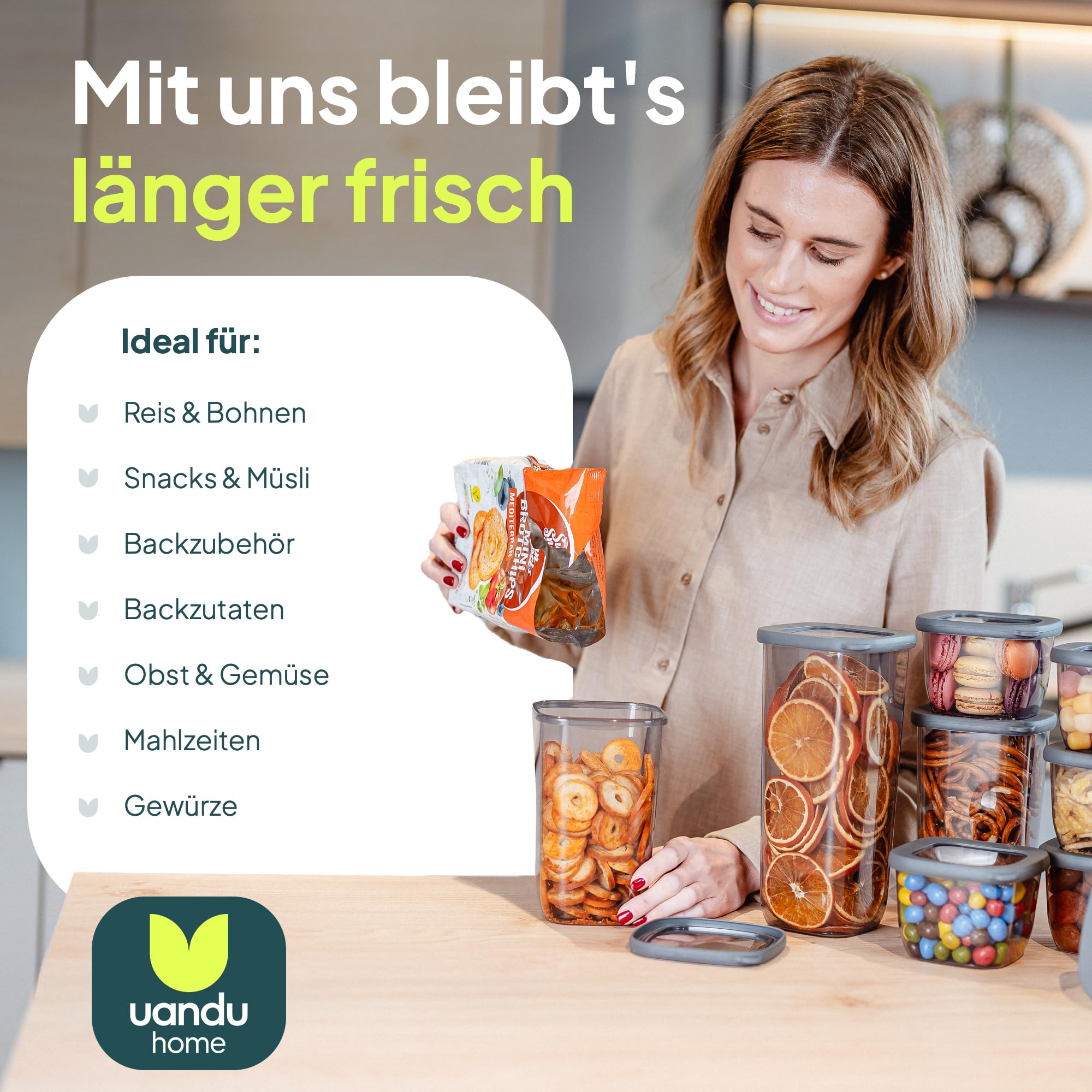 uandu Vorratsdosen mit Deckel luftdicht – 24er für Müsli, Mehl & Zucker