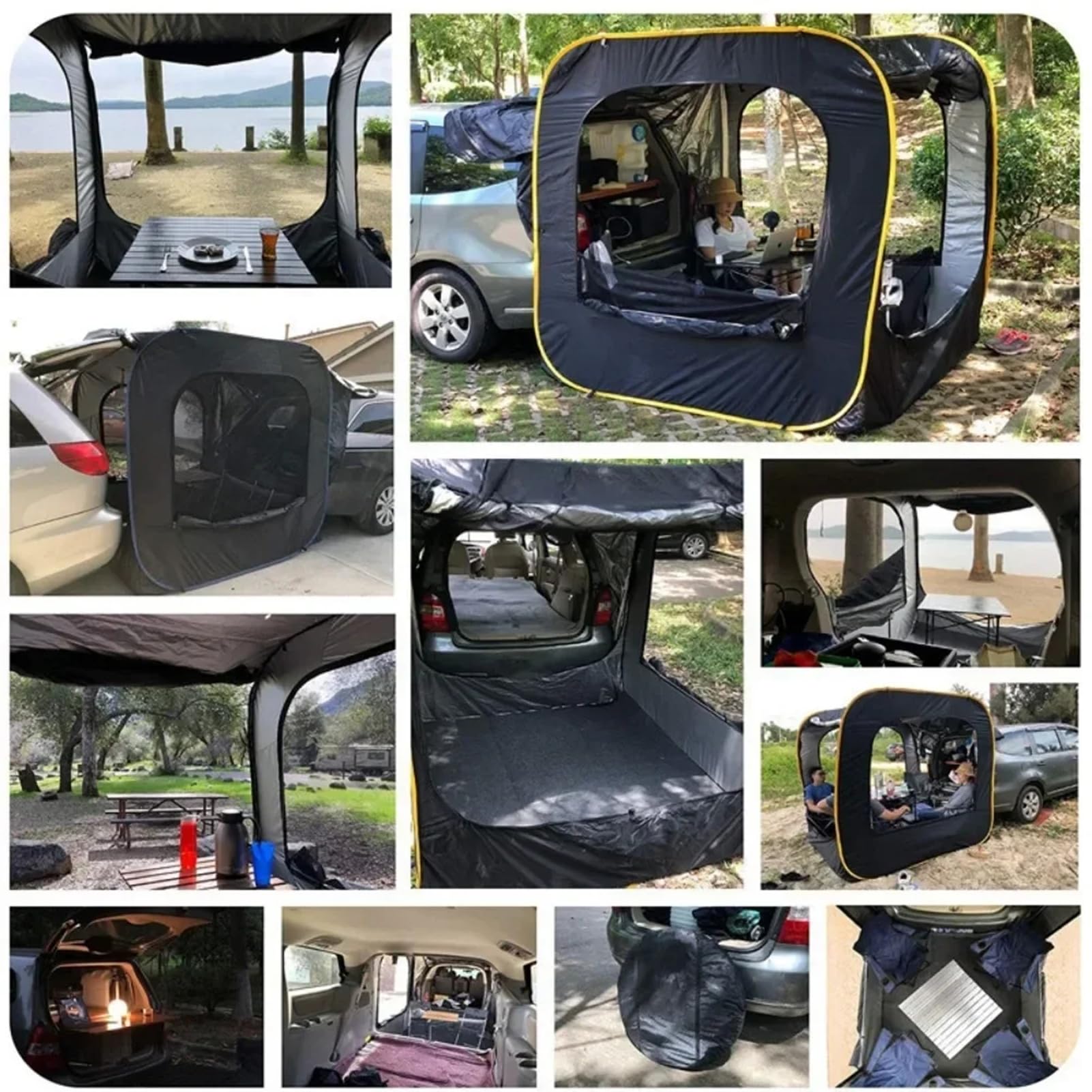 Auto SUV Heckklappenzelt Für 5-8 Personen, Heckklappen Zelt SUV, Auto Heckzelt Für Camping Wasserdicht Langlebig, SUV Heckzelt Einfache Einrichtung (Black, 200x200x200cm)