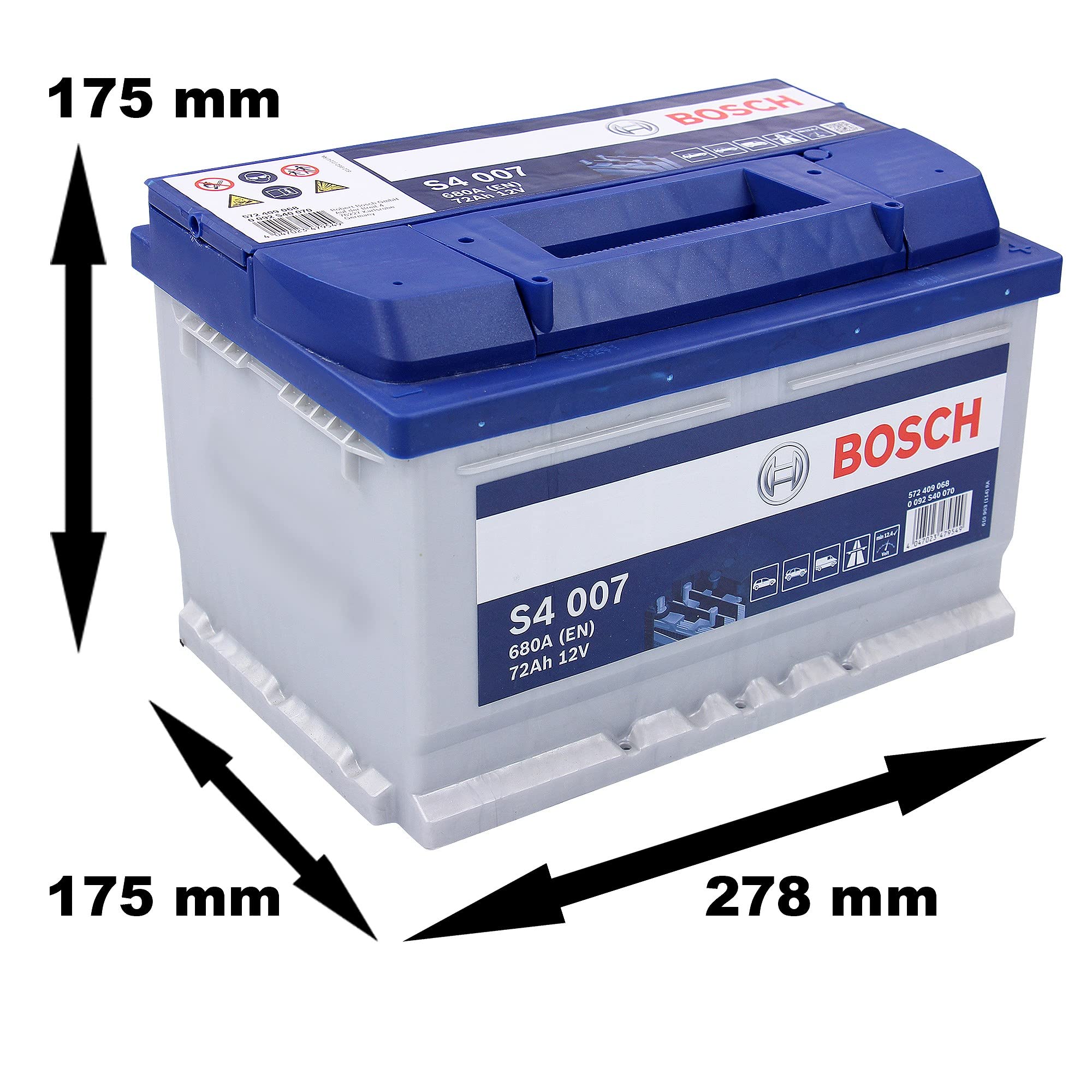 Bosch S4007 - Batterie Auto - 72A/h - 680A - Technologie Plomb-Acide - pour les Véhicules sans Système Start/Stop