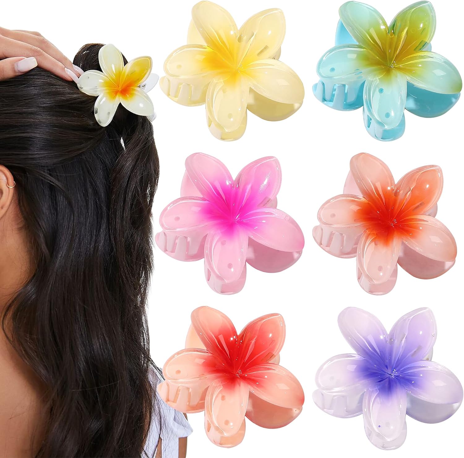 Pinzas para el pelo de flores hawaianas, 6 unidades, grandes, lindas