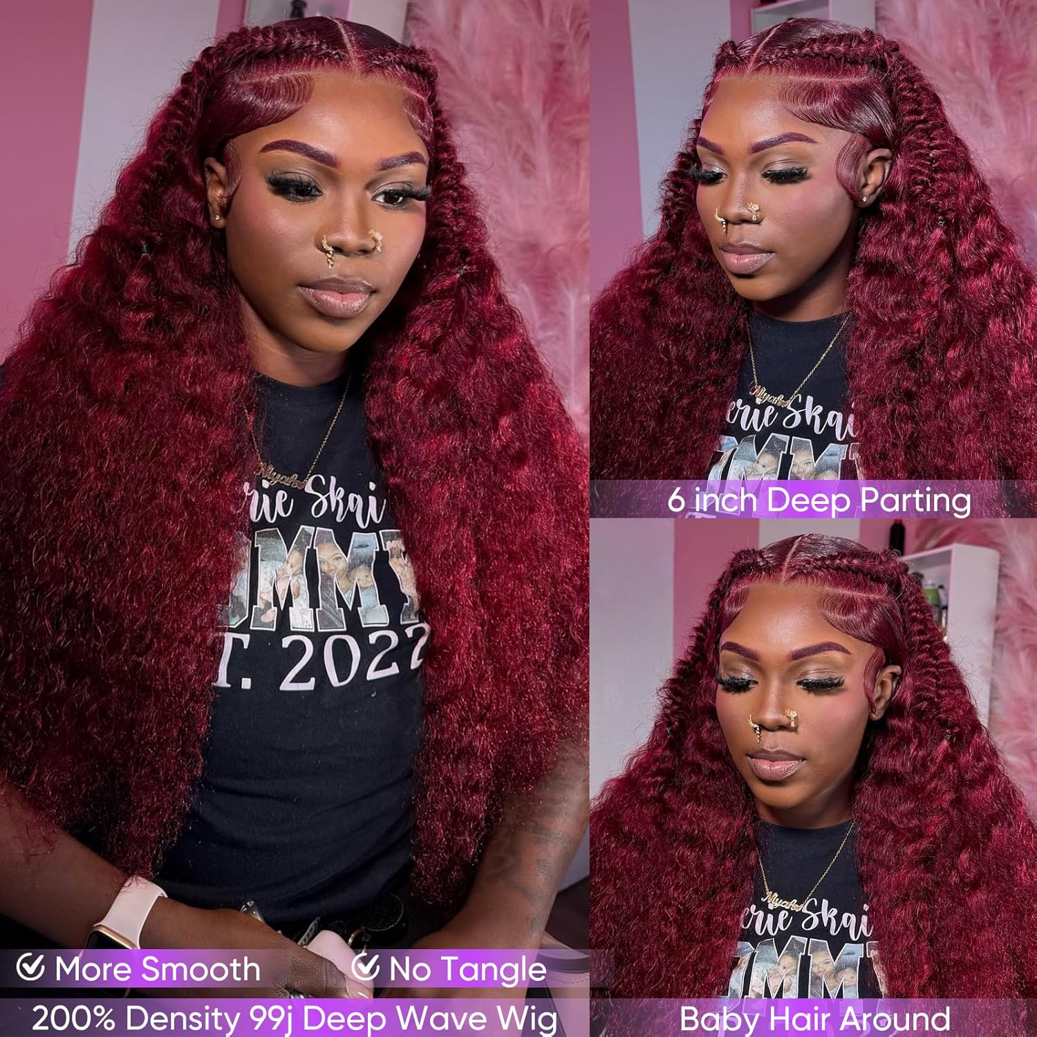 30 Inch Burgundy Wig Human Hair 99J Burgundy 13x6 Deep Wave Lace Front Wigs Human Hair 200% Density HD Lace Frontal Wigs Pre Plucked Glueless Red Colored Wigs for Women