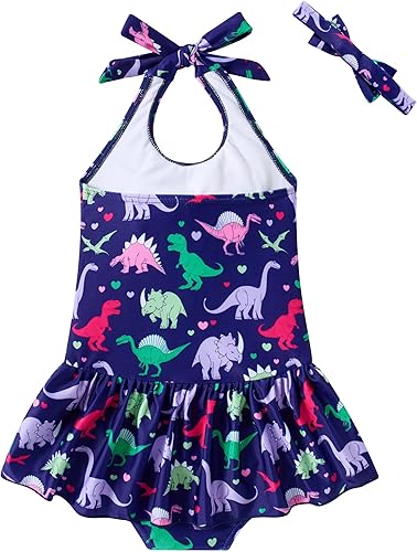 Miniatura 4 de RAISEVERN Traje de baño de una pieza para niña pequeña, traje de baño de playa con diadema de lazo, 1-5T