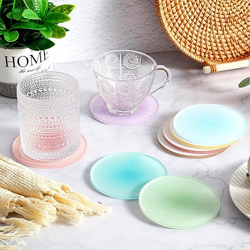 Vista 19 de Irenare 8 posavasos acrílicos coloridos de 3.9 pulgadas, bonitos posavasos redondos resistentes al calor, antideslizantes, estéticos para mesa