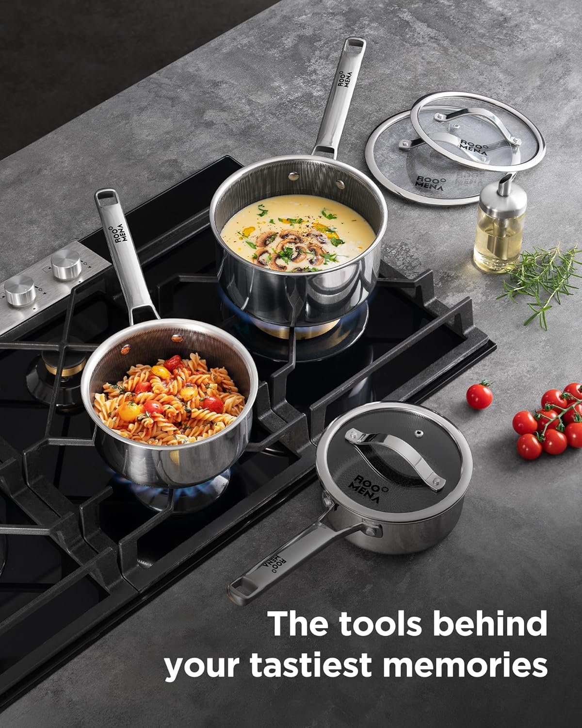 Nonstick Sauce Pan with Lid, Non-Toxic Tri-Ply Hybrid Ceramic Saucepan, 1.5&2.5 Quart Stainless Steel Pans, PFAS/PFOA/PTFE Free, Dishwasher & Oven Safe, Induction Compatible - Image 3