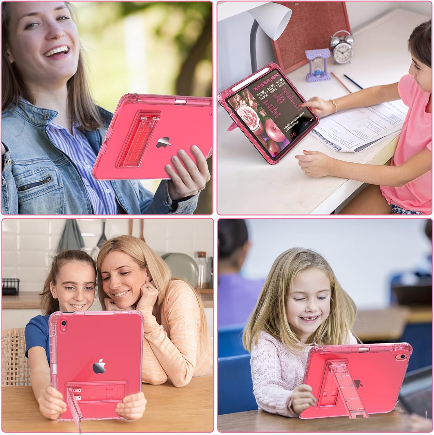 Rantice iPad (A16) 11th/10th Generation Case, Pencil Holder & Kickstand - Slim, Clear and Shockproof Bumper for Women and Girls, Pink Clear - Image 6