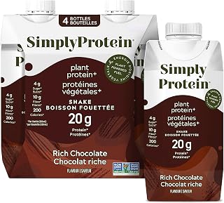 Simply Protein Ready-To-Drink Chocolate Plant Protein Shake, 330mL Bottle, Pack of 4, High Protein, Low Sugar, Dairy Free