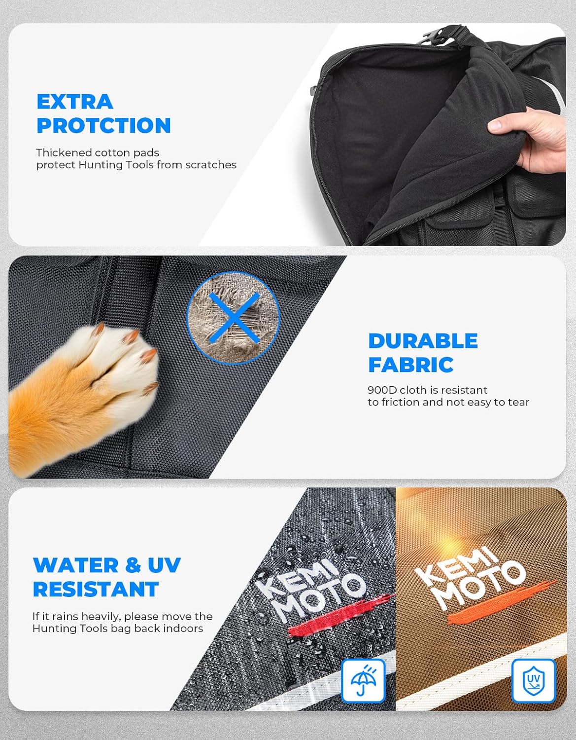 KEMIMOTO Double UTV Tool Bag Rack, Hunting Tool Holder Rack Soft Carrier Case Rear Roll Cage, Bow Storage Bag Compatible with Polaris Ranger Mule Uforce, Most General UTVs (Black)