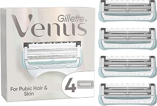 Gillette Venus Razor Blades Women, Pack of 4 Razor Blade Refills with Precision Trimmer, Designed for Pubic Hair & Skin