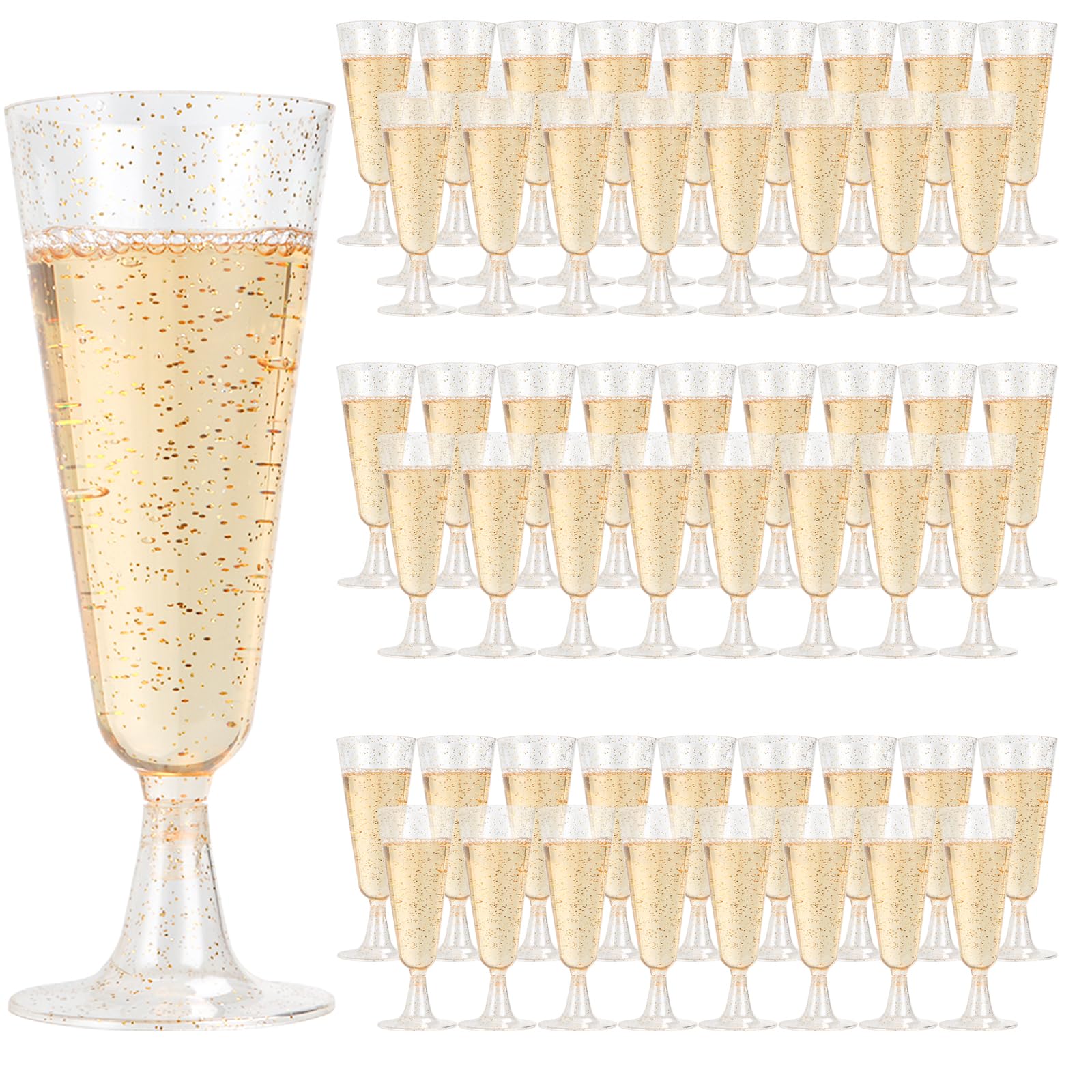 100 Flute Da Champagne In Plastica Glitter Oro - 160 Ml, Riutilizzabili, Ideali Per Matrimoni E Feste