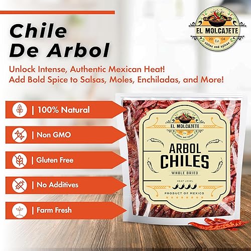 Miniatura 2 de Arbol Chile Arbol Chile - 8 oz - Marca El Molcajete para recetas mexicanas tamales salsa chili carnes sopas guisos y barbacoa