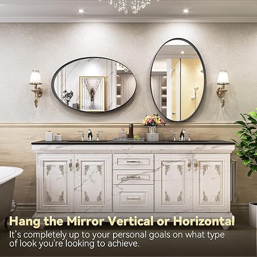 Miniatura 2 de Brightify Espejo ovalado negro para baño de 24 x 36 pulgadas, espejo ovalado de metal negro, espejo de pared moderno para dormitorio, sala de estar,