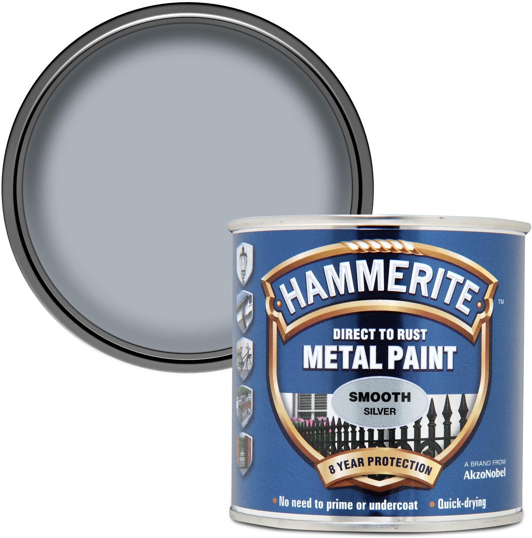 Hammerite Direct To Rust Metal Paint - Smooth Silver Finish 250ml
