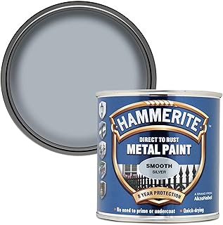 Hammerite Direct to Rust Metal Paint Smooth Silver Finish 250ml – Durable Protective Coating for Indoor & Outdoor Metal Surfaces, Quick Drying, Long-Lasting Rust Protection