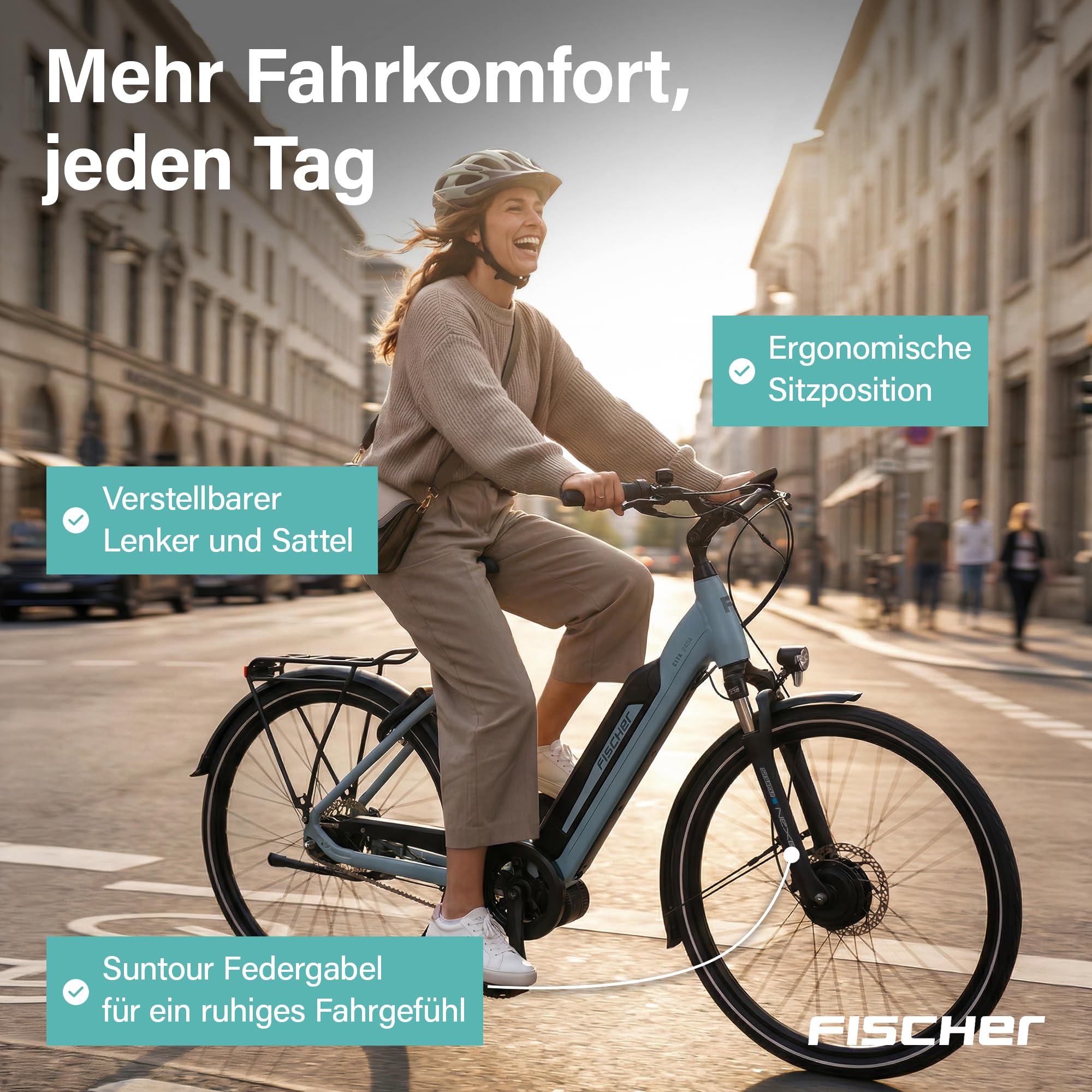 Fischer E-Bike City CITA 2404 Active, Elektrofahrrad für Damen und Herren, RH 43, 688Wh, Mittelmotor 65 Nm, 36 V Akku