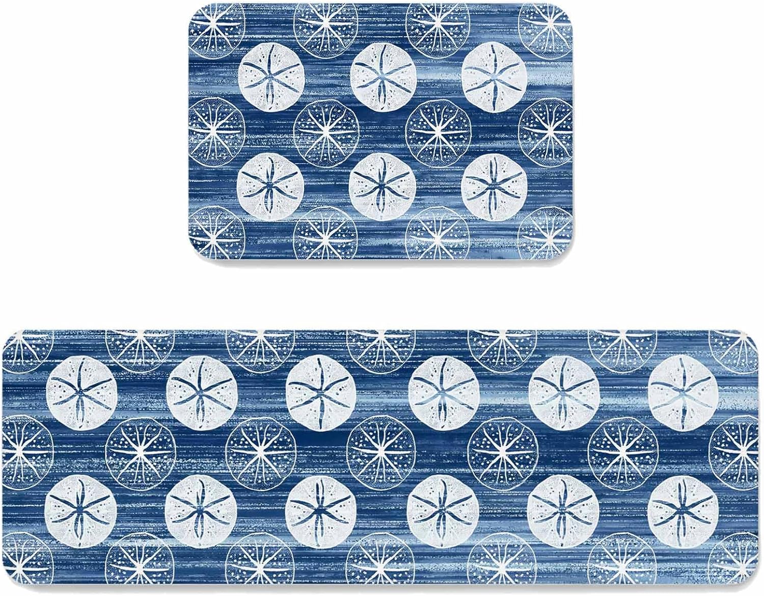 Prime Leader Marine Life Kitchen Mat Set 2 Pieces Summer Beach Sea Biscuit Blue Sand Dollar Non Slip Kitchen Rugs Washable Runner Rug Mats for Sink Laundry (15.7" x 23.6"+15.7" x 47.2")