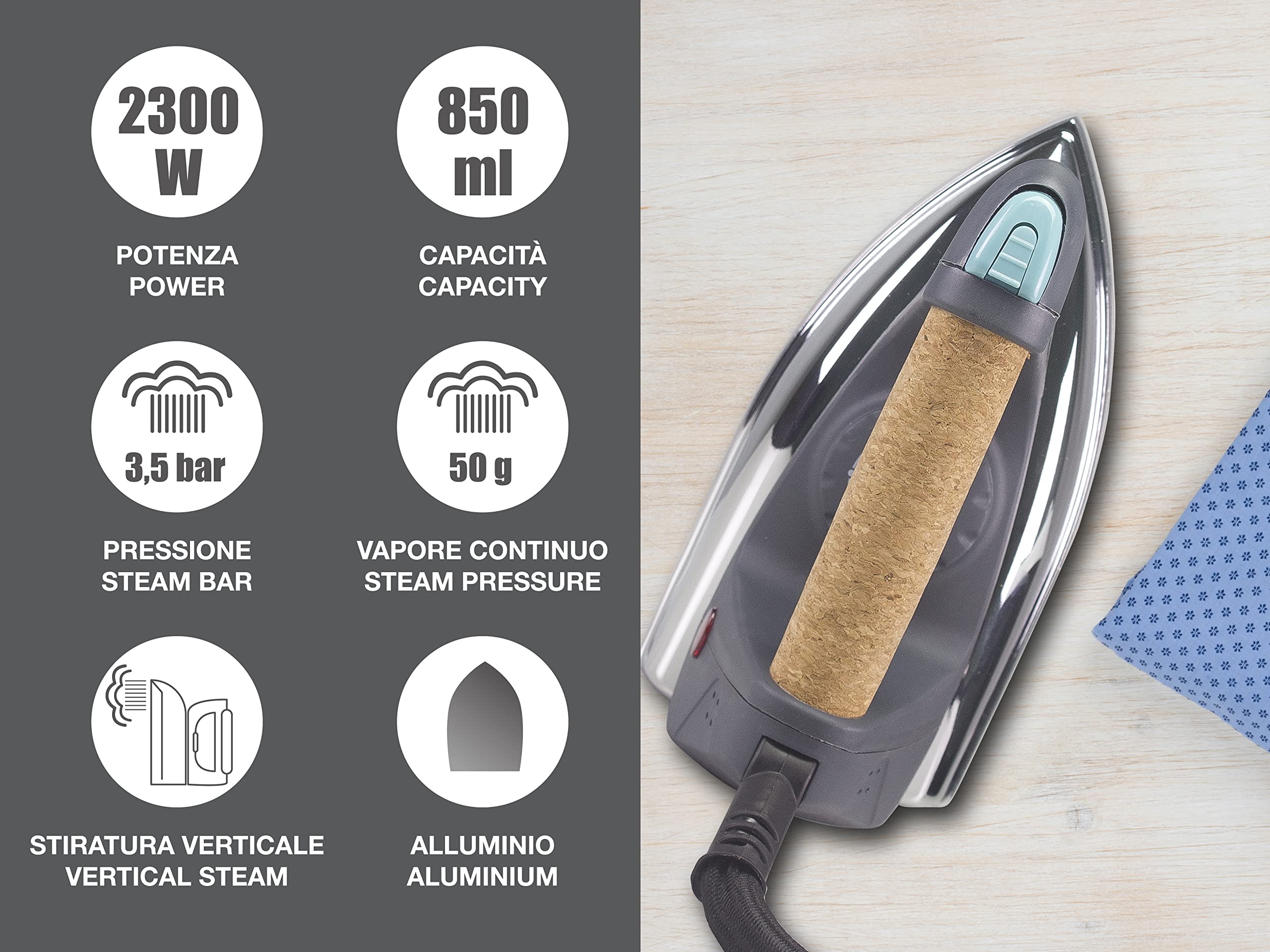 BEPER P204CAL001 Sistema de Planchado, 2300 W, 850 milliliters, Aluminio, Blanco