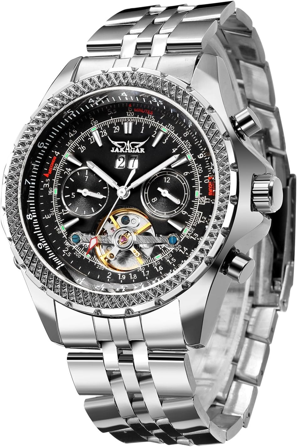 GuteClassic Multi Functional Automatic Mechanical Watch Luminous Tachymetre Black Face