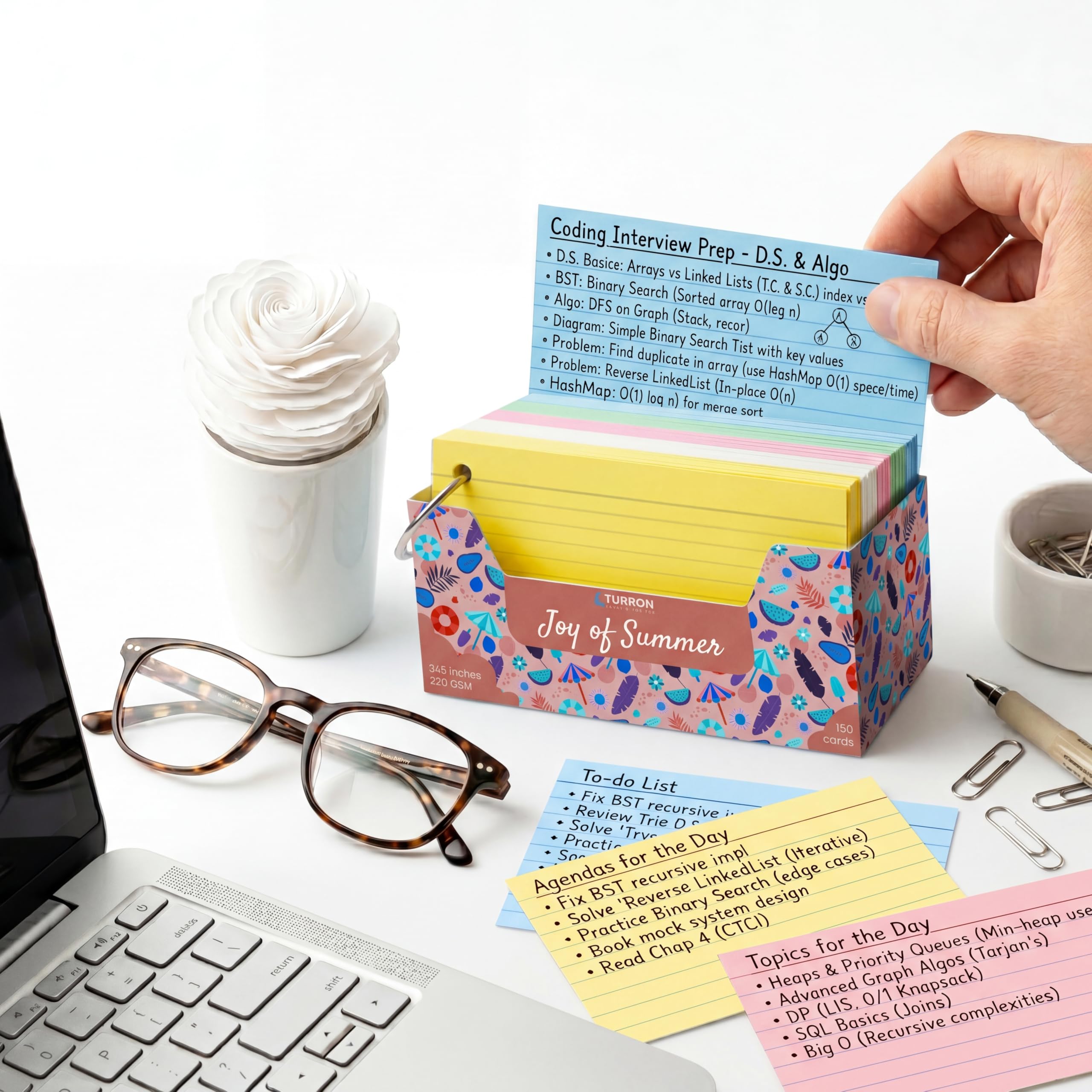 Turron Premium Blank Index Flash Cards | Punched with Binder Rings for Study, Notes & Revision (150, Multicolor, 3 x 5 Inch, 2-Side Ruled) 4