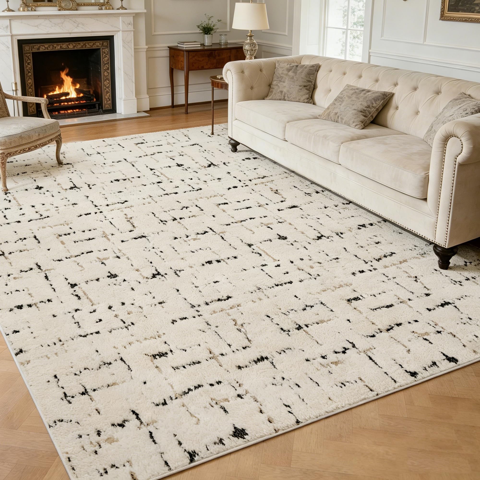 Tapis moelleux chambre d'enfant super doux beige grand format 200x290cm
