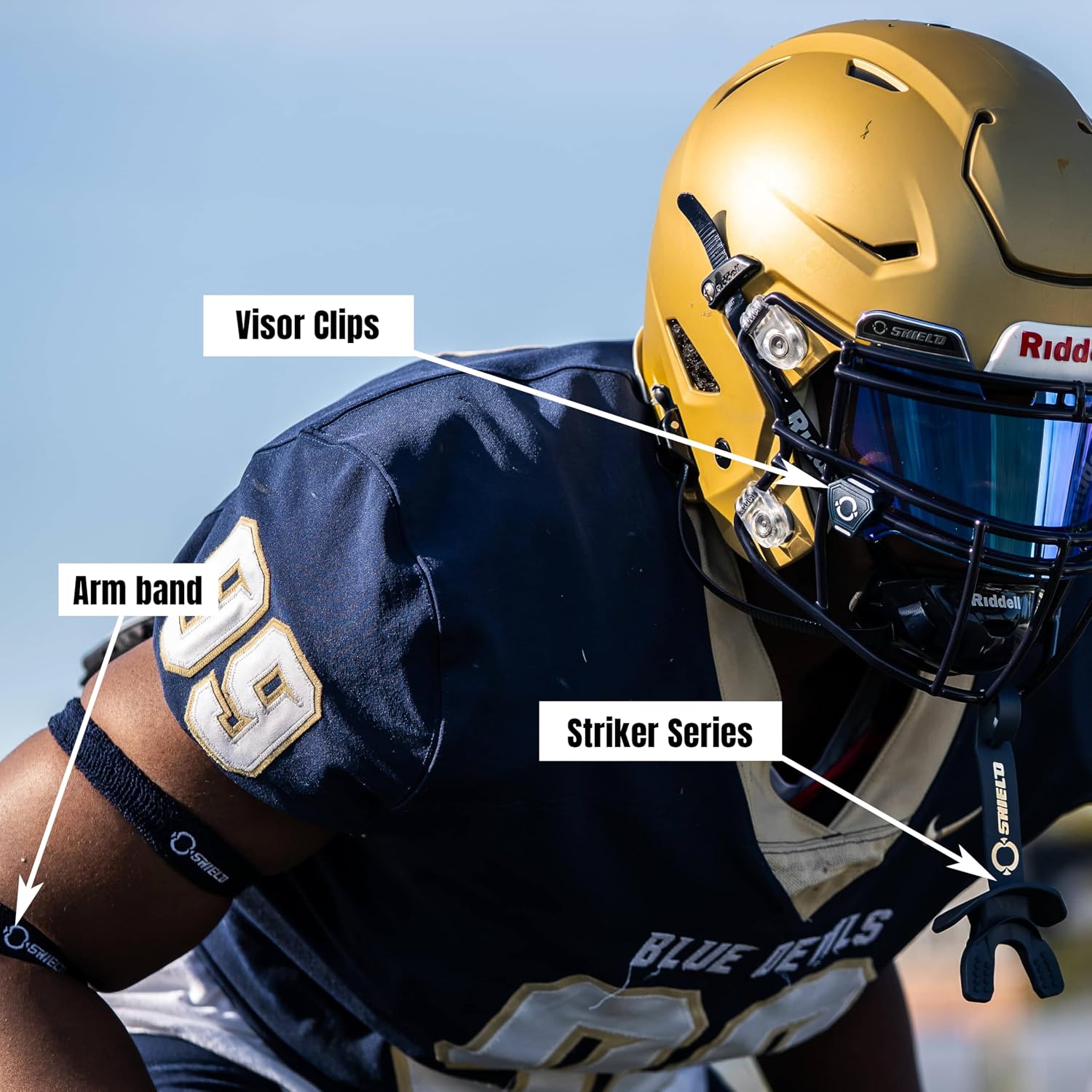 O Shield Striker Football Lip Guard with Permanent Strap | Permanent strap for tackle football, front teeth and full bite coverage, no boil, brace friendly