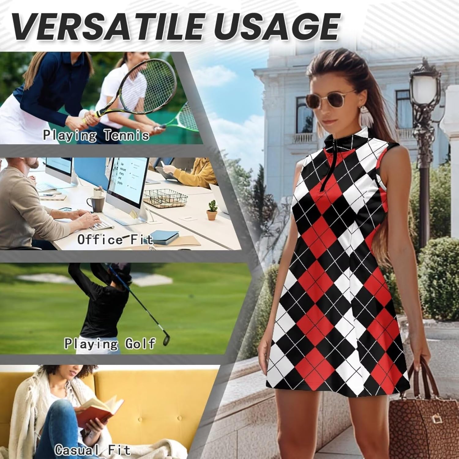 Tennis Dress for Women Sleeveless Tennis Golf Dress with Shorts and Pockets Zip Up Workout Athletic Dresses