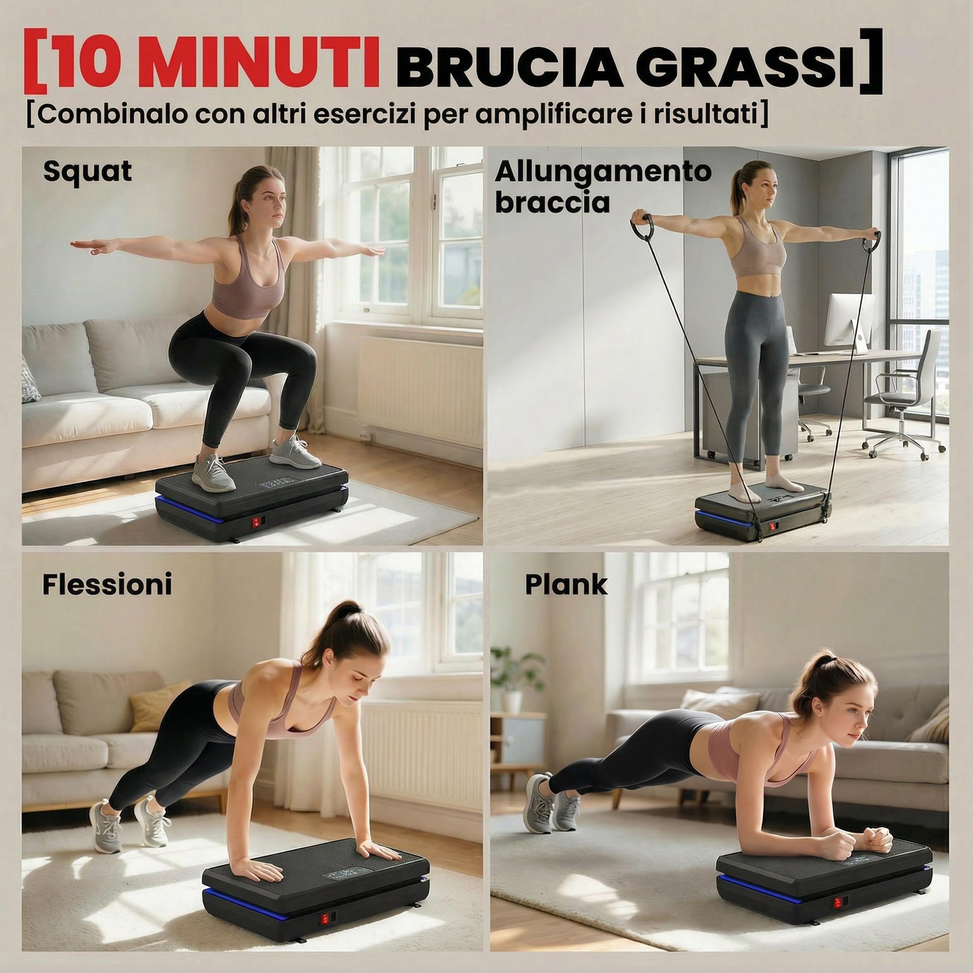 SPORTNOW Pedana Vibrante con 120 Livelli di Velocità, 5 Programmi e Luce LED, Piastra Vibrante Silenziosa per Esercizi Domestici con Fasce di Resistenza per Bruciare Grassi e Drenaggio Linfatico