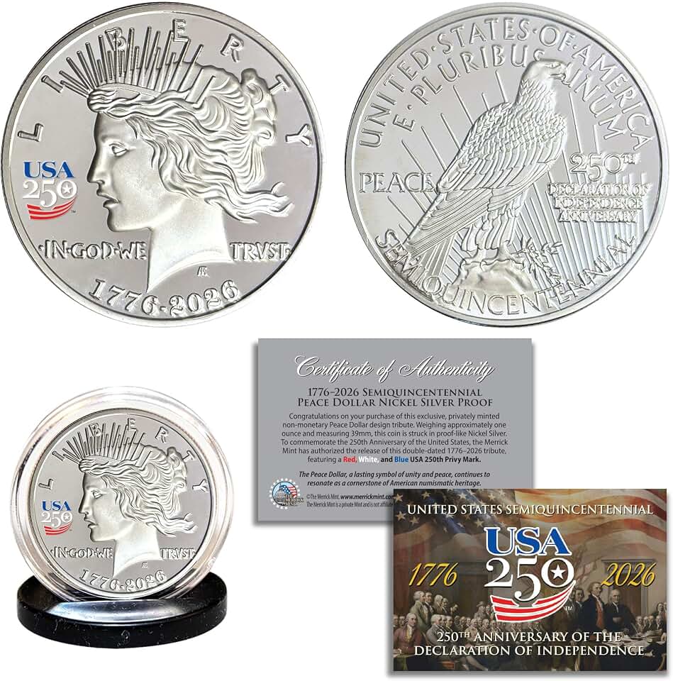 America 250th Anniversary 2026 Peace Dollar Nickel-Silver Proof Privy Medallion Coin USA 250