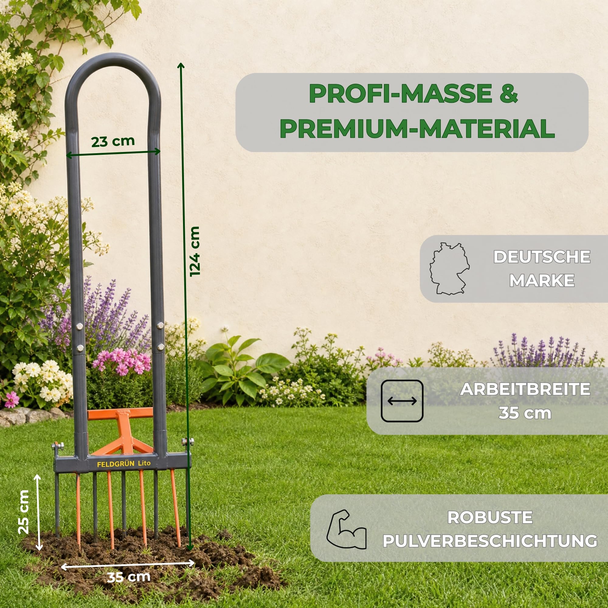Tret-Grabegabel mit Krümler Doppelgrabegabel | 5+4 Zinken Premium Bodenlockerer rückenschonend | Pulverbeschichtet, extra robust für Beet und Garten