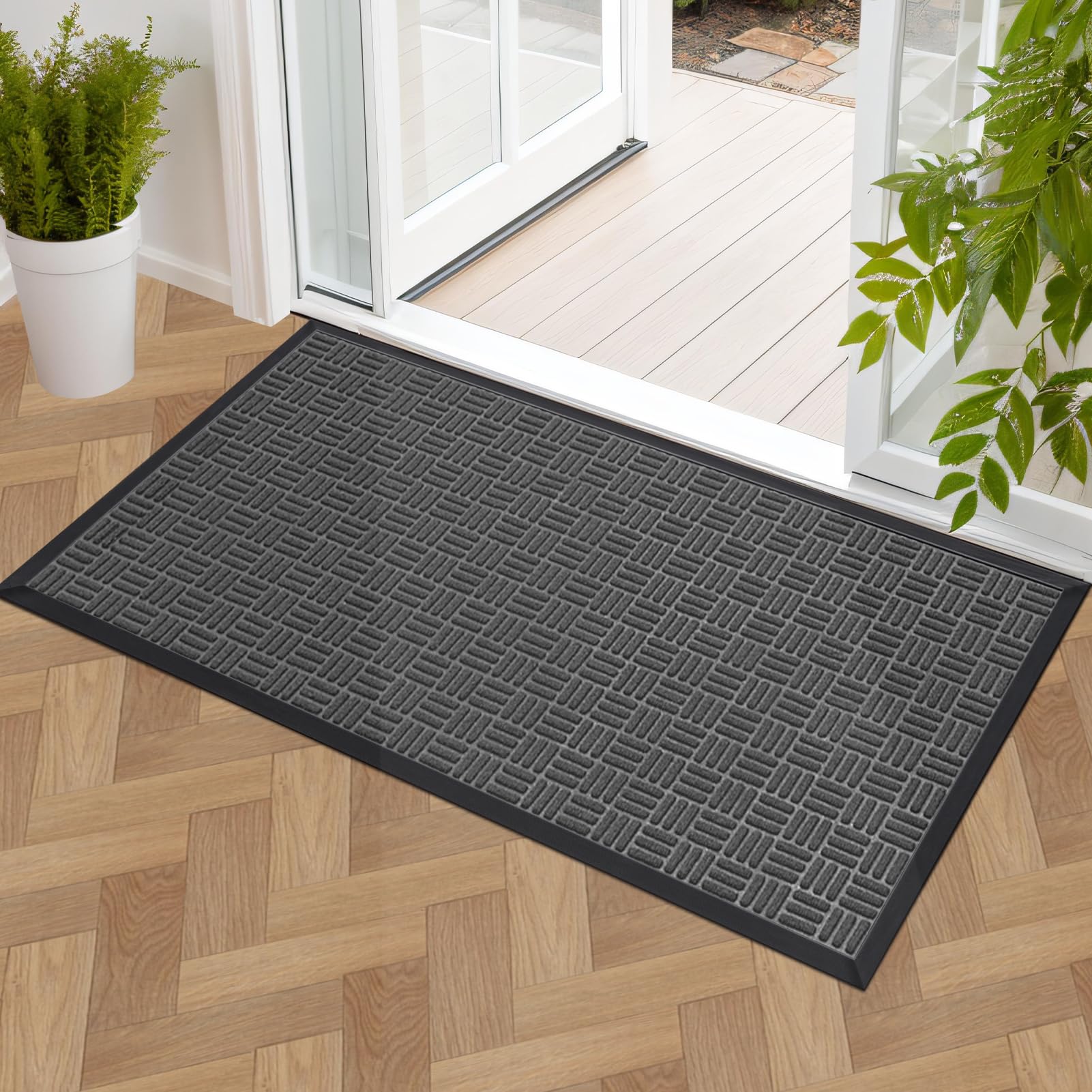 Mibao Front Door Mat, Heavy Duty Durable Welcome Mat for Outdoor Indoor, Dirt Trapper Waterproof Super Absorbent Door Mat for Entryway Outside Patio Porch, 47" x 24", Gray