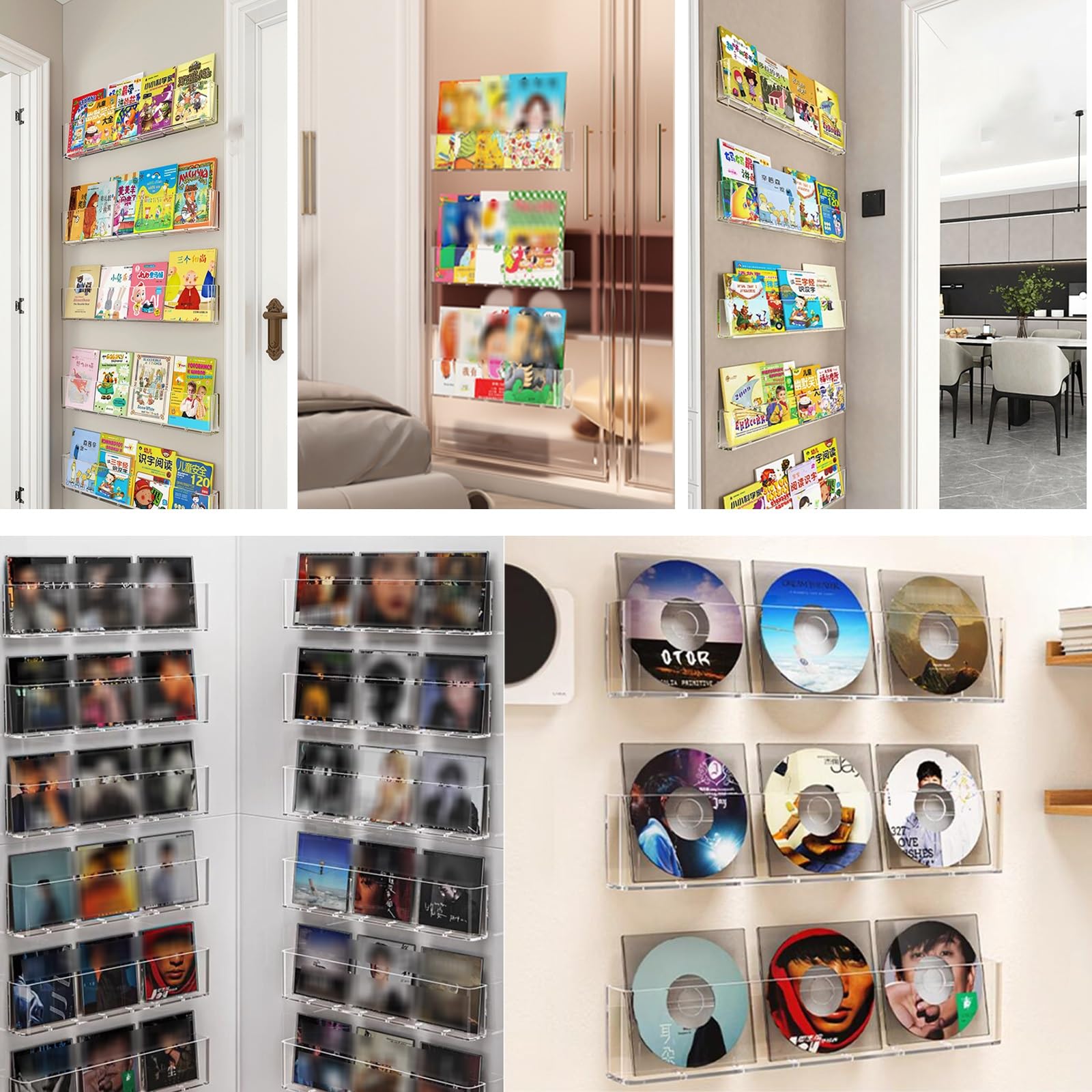 Paquete de 2 revisteros de acrílico Transparente: estantería de Pared, Expositor de folletos, Expositor de cómics para Sala de Estar, Oficina y hogar.