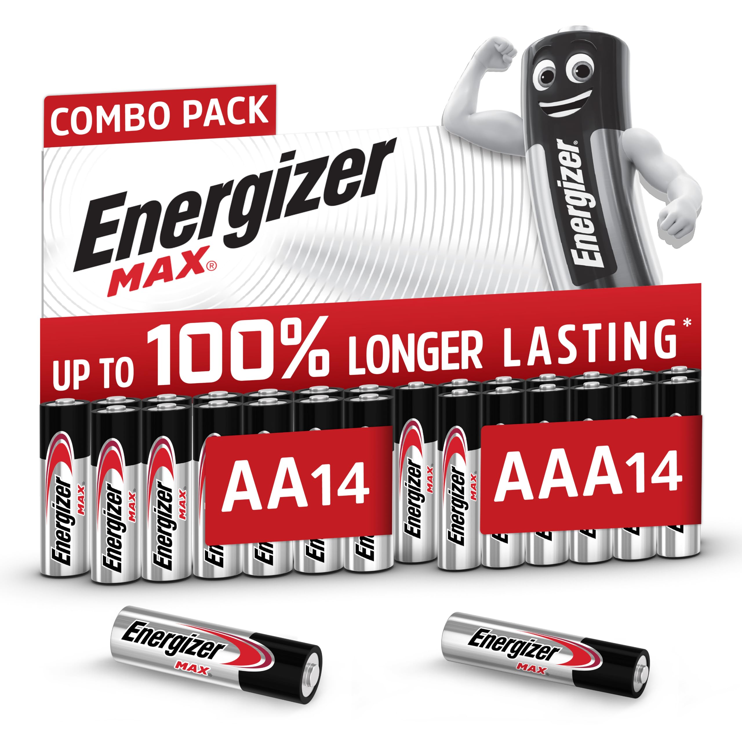 Energizer Max - AA + AAA Batteries (28 Combo Pack) - Double A and Triple A 1.5V Battery - Long Lasting Alkaline Power - 100% Recyclable Plastic Free Packaging - 10 Year Shelf Life [Amazon Exclusive]
