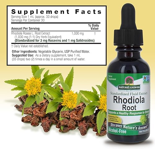 Miniatura 3 de Nature's Answer Raíz de Rhodiola  Suplemento de hierbas súper concentrado  Ayuda a ayudar y reducir el estrés  Sin alcohol, sin gluten y certificado