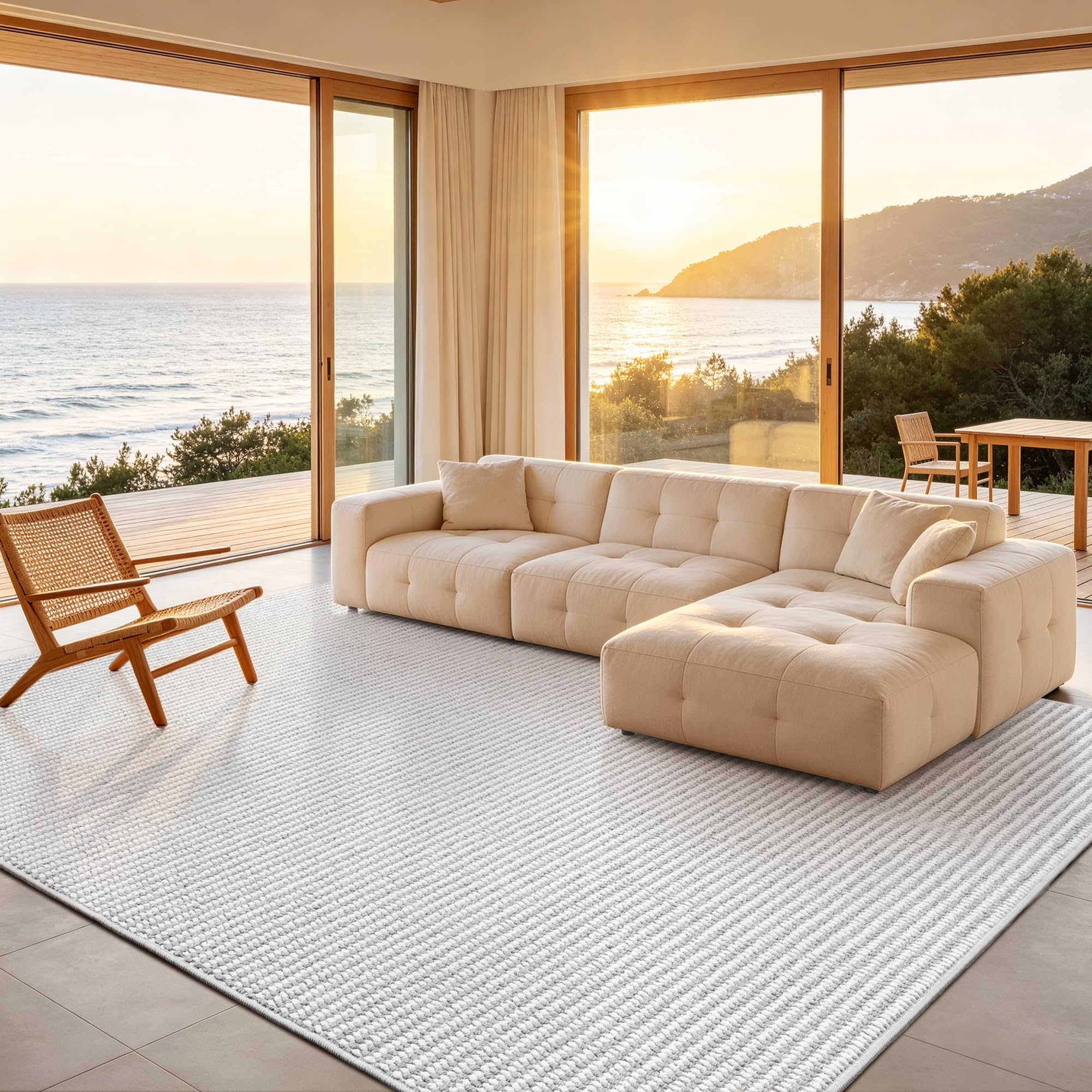 Washable Rugs Living Room, Grey 200x300cm, Anti-Slip Rug for Dining Room