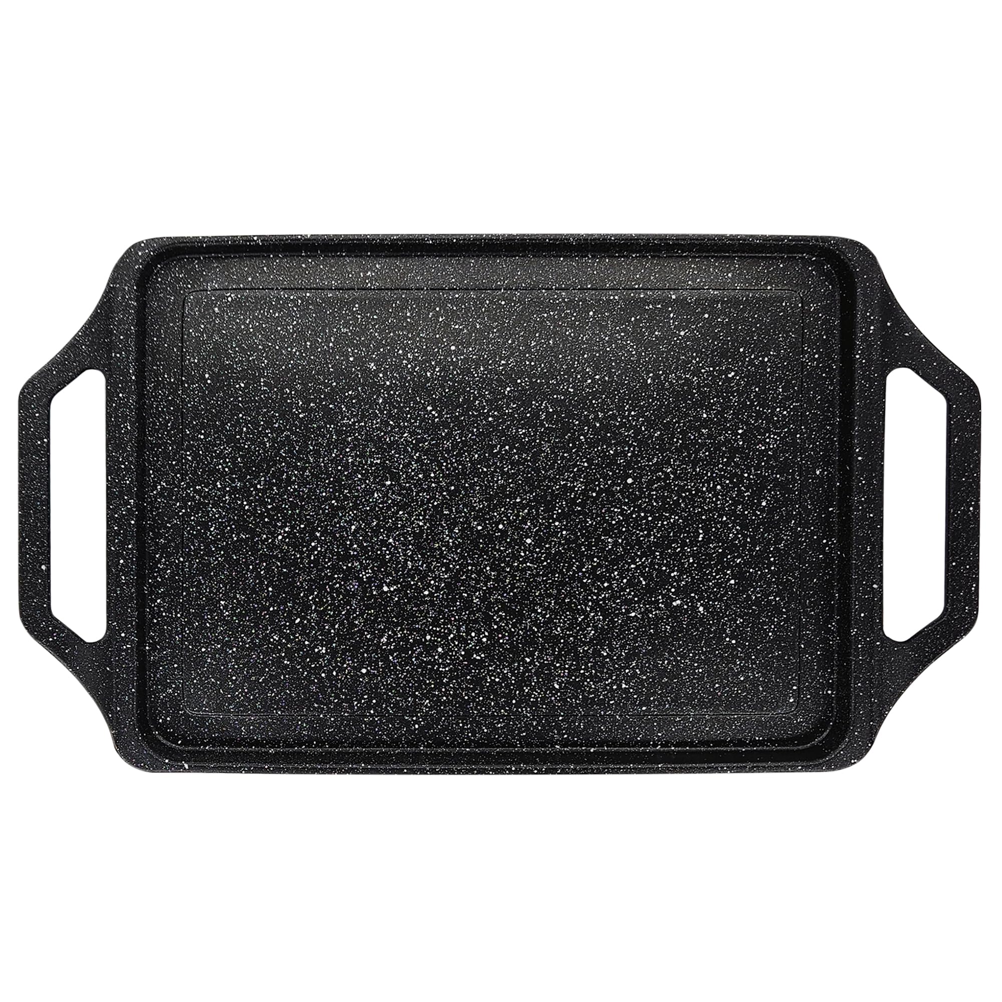 briebe Black Titanium Plaque à Griller Induction Anti-adhésif Titane, Fonte d'Aluminium, Plancha Grill 43 X 25cm, Revêtement sans PFOA, Poignées en Silicone, Vitrocéramique, Gaz, Four