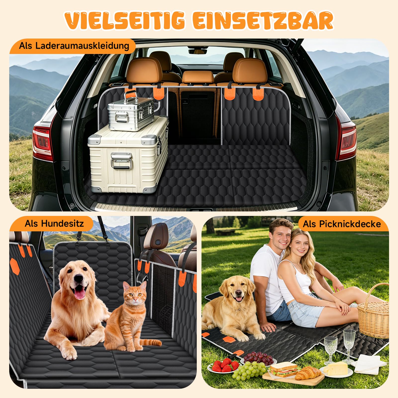Hundedecke Auto Rückbank, Harter Unterseit Wasserdicht rutschfest | Zusammenklappbar,Sichtfenster Sicherheitsgurt,Maschinenwaschbar, Herausnehmbare Stützplatte,für Alle Fahrzeugmodelle Geeignet