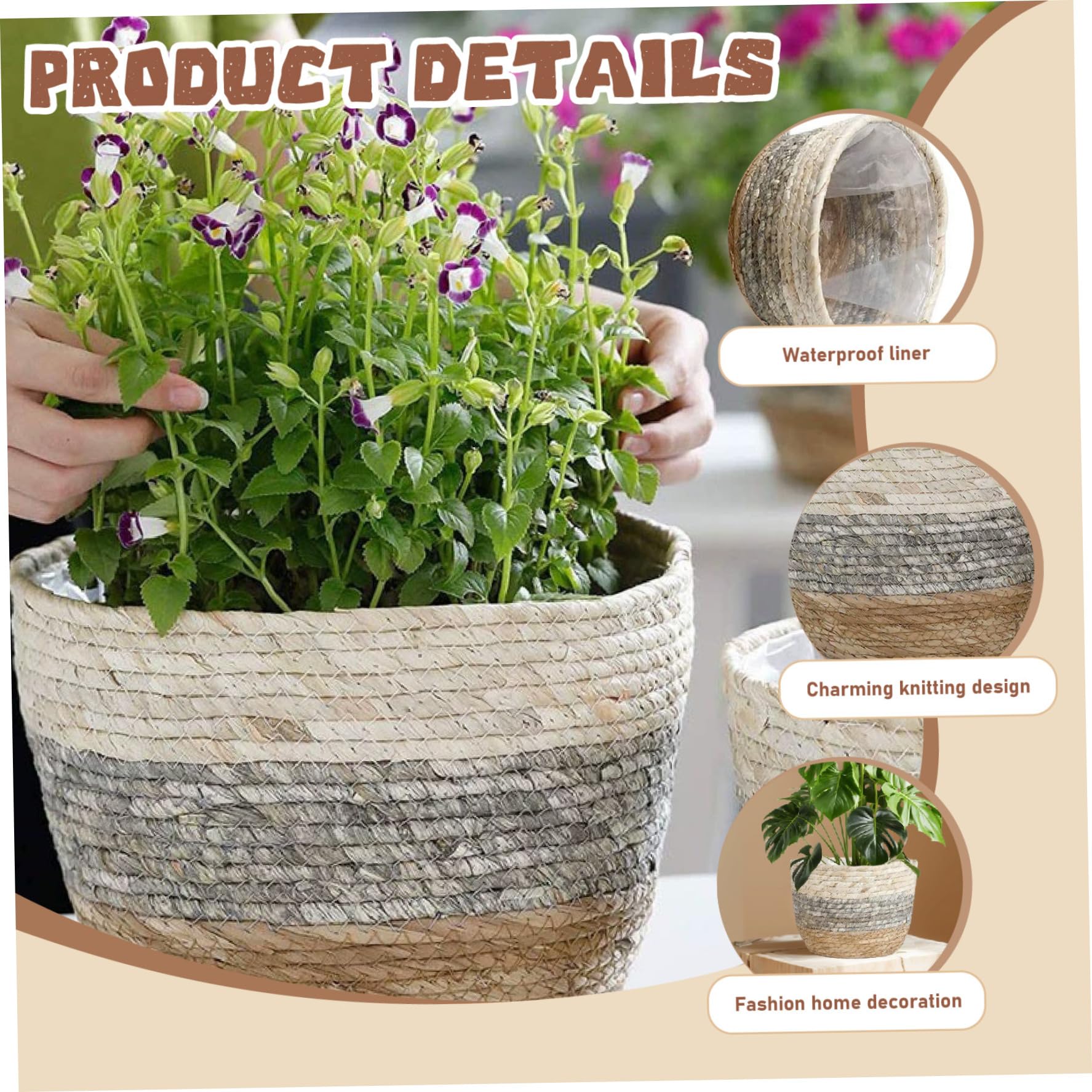 Cesta para macetero de Mimbre, Cesta Tejida para Plantas de 8, 7 Pulgadas con Forro Interior Impermeable, macetero Decorativo para Plantas, decoración Interior del hogar, Mimbre.