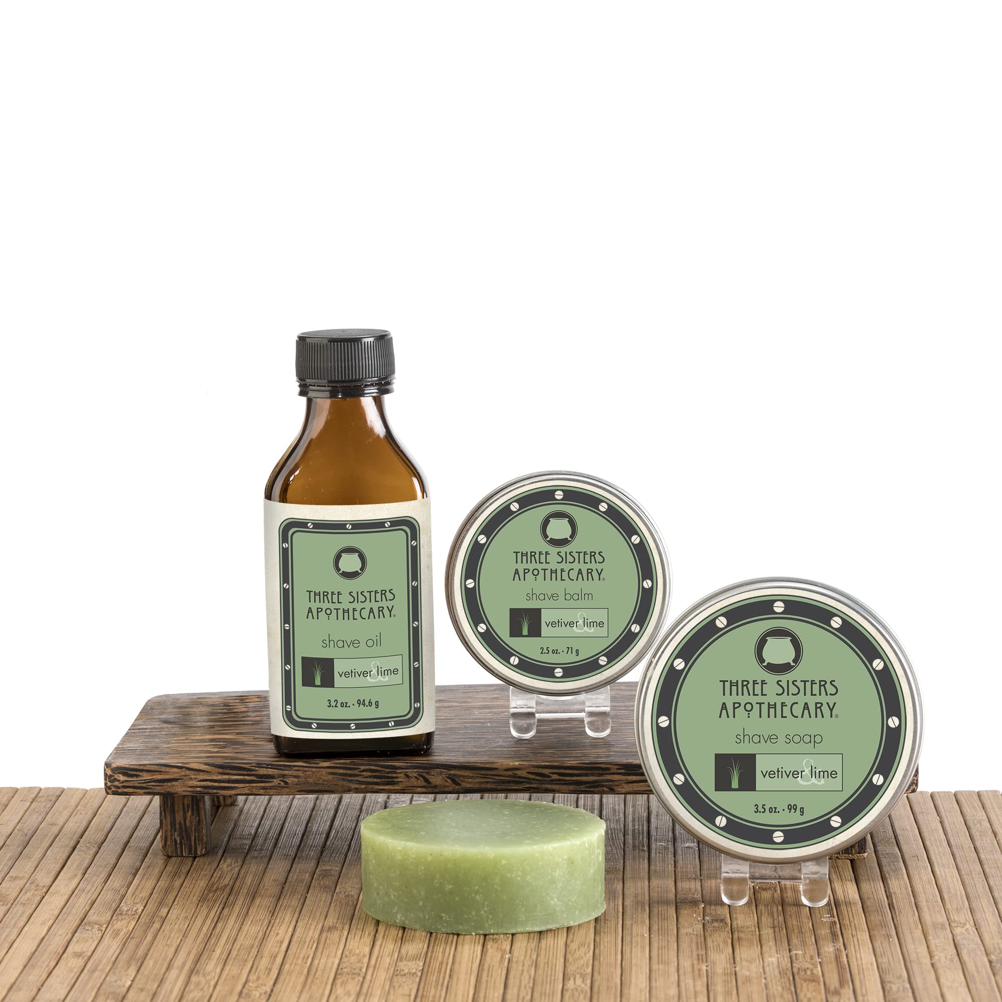 Three Sisters Apothecary Shave Essentials 3 Piece Gift Set (Vetiver and Lime)