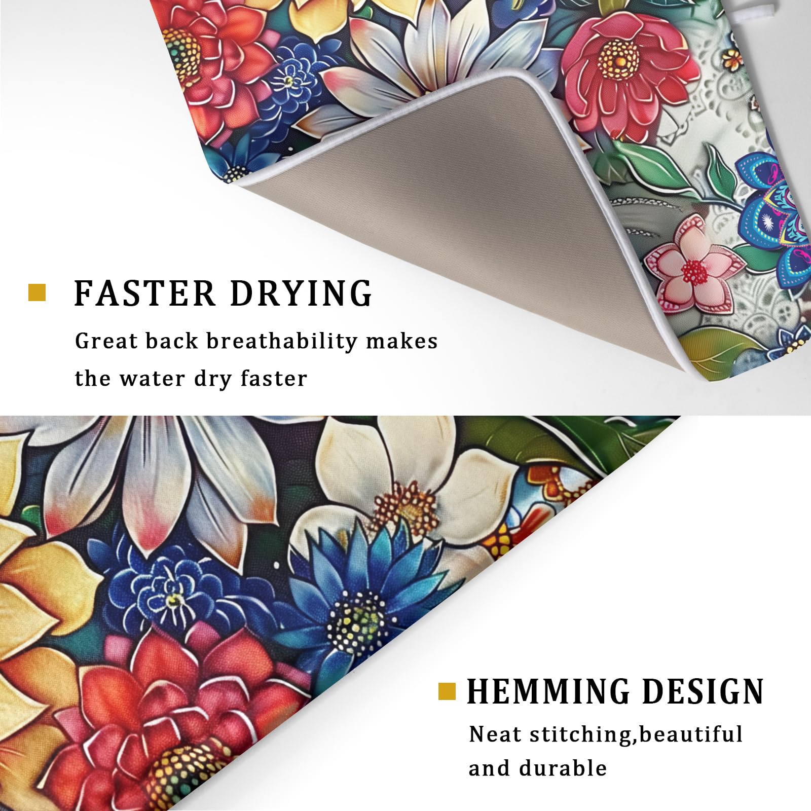 Boho Abtropfmatte Für Die Küche – 45,7 X 61 Cm, Mandala-Blumenmuster | Saugfähige Mikrofaser-Matte Zum Trocknen Von Geschirr