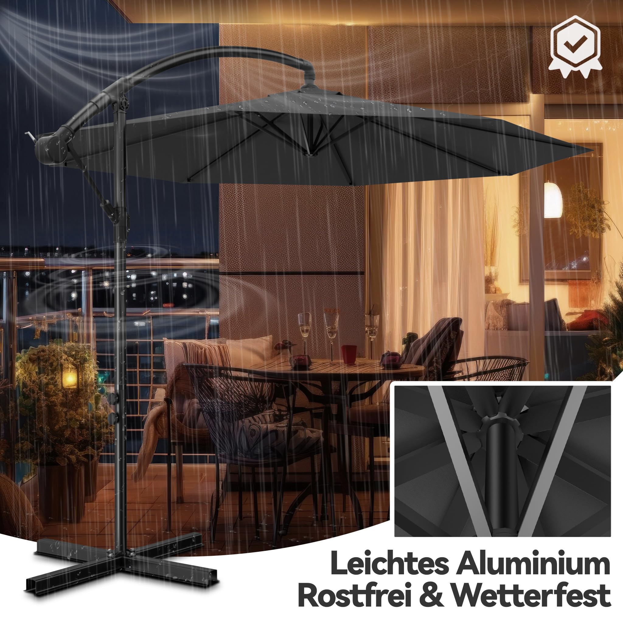 Froadp Ampelschirme mit Kurbel Alu Sonnenschirme Höhenverstellbar Balkonschirm UV40+ Sonnenschutz Windfest Gartenschrime Wasserdichte Marktschirm