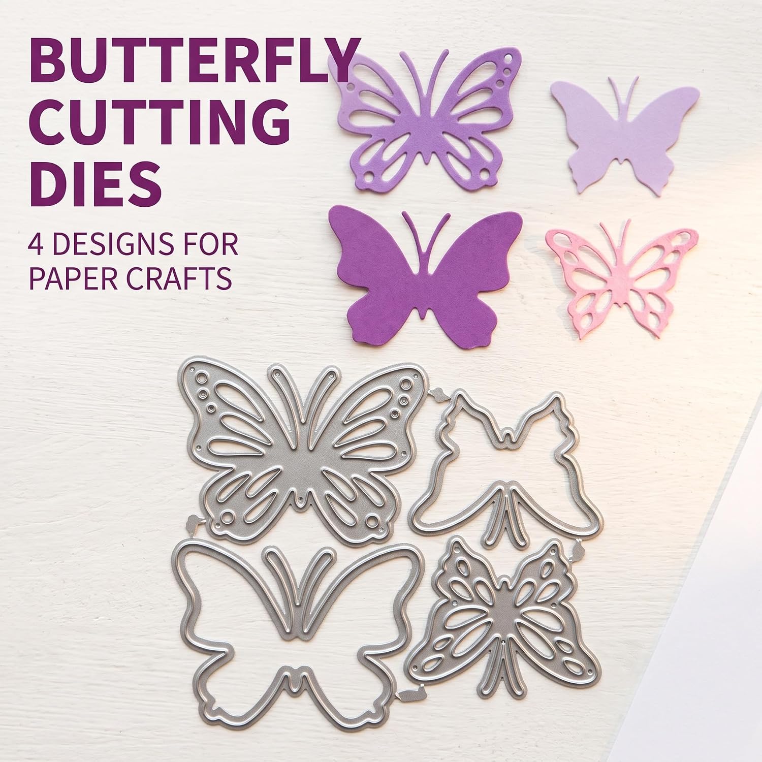 4Pcs Butterfly Metal Cutting Dies,DIY Scrapbooking and Card Making Stencils, Embossing Dies for Paper Crafts,Photo Album Decor, Crafting Supplies (Metal Die-Cuts)