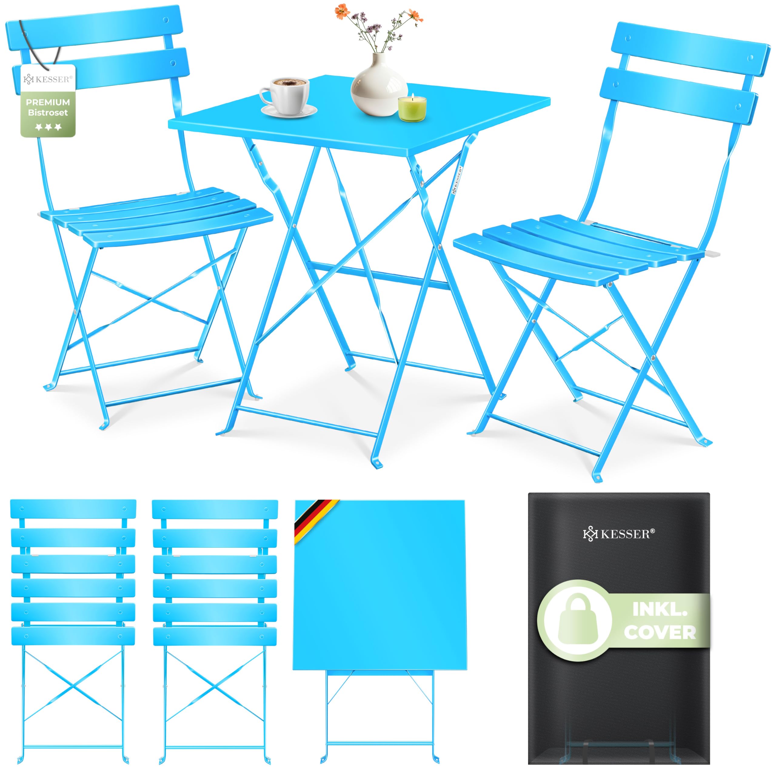 KESSER® Set di mobili da bistrot 3 pezzi con tavolo da bistrot e 2 sedie pieghevoli | Set di mobili da giardino per esterni, gruppo di sedute | Tavolo da giardino resistente ai raggi UV e agli agenti