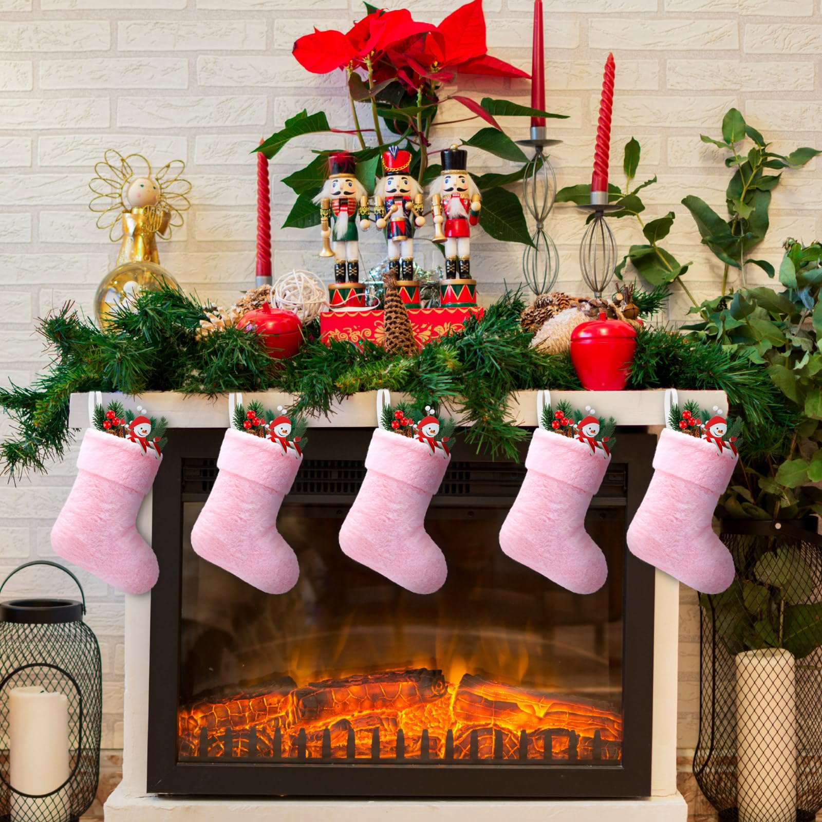 JOVITEC Lot de 12 chaussettes de Noël en fausse fourrure à suspendre pour cheminée, fête, sapin de Noël, cadeaux de 17,8 cm