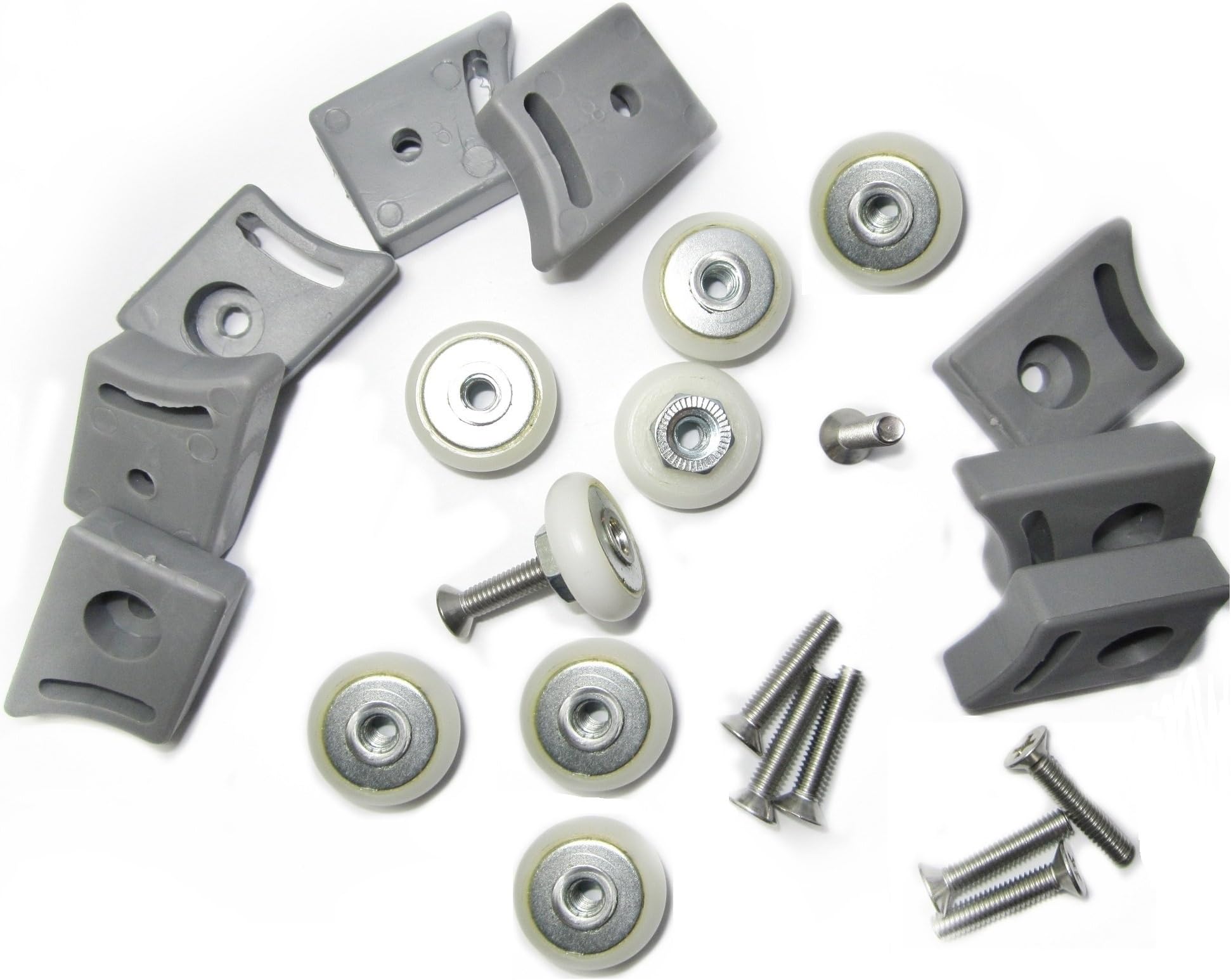 8pcs Runners by Rolli, Model BL-15, Set of Shower Door Rollers, Wheels + Screws(20mm) and stoppers Replacement Shower Door Roller with 19mm Wheel Diameter