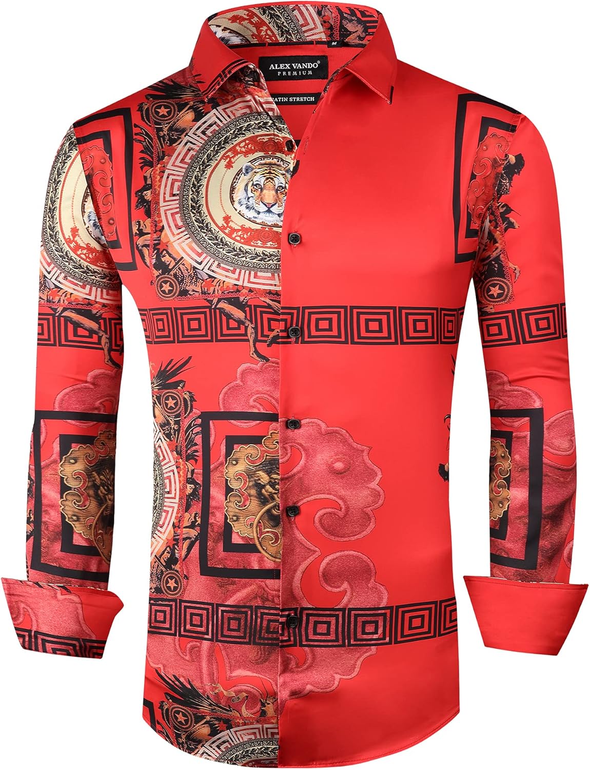 Alex Vando Mens Digital Printing Dress Shirts Iron-Free Regular Fit Party Button Down Shirt