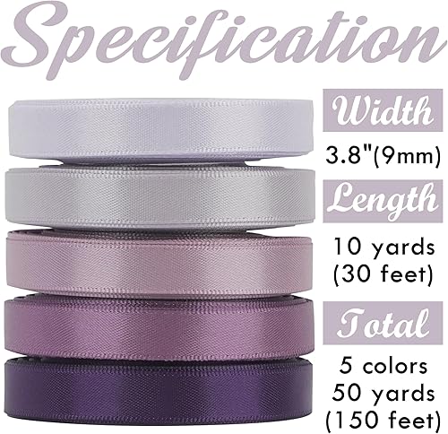Miniatura 2 de HUIHUANG Cinta morada de satén lila de 38 pulgadas surtido para decoración del cabello, manualidades, lazos, envoltura de regalos, decoración de